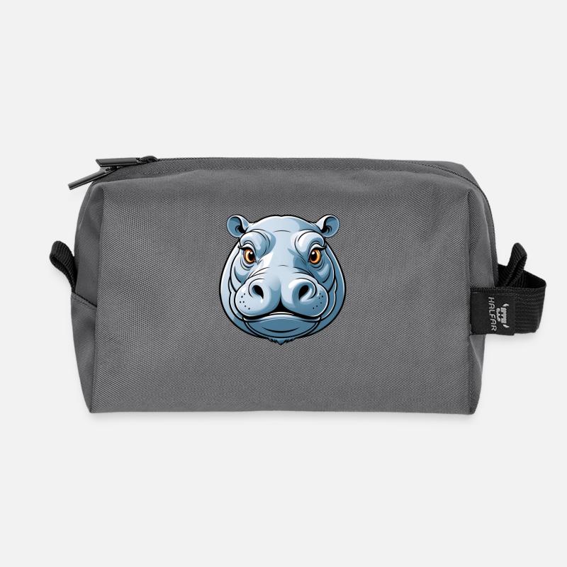 Blauer Hippo Cartoonkopf - Recycelte Kulturtasche - Anthrazit