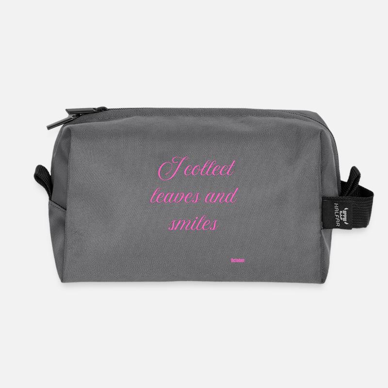 Blätter und Lächeln Rosa Schrift - Recycelte Kulturtasche - Anthrazit