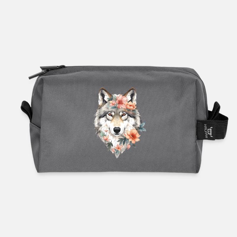 Blütenwolf Portrait - Recycelte Kulturtasche - Anthrazit