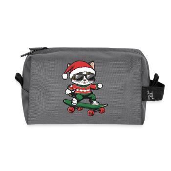 Chat Noël Drôle - Trousse de toilette en tissu recyclé - anthracite - Devant