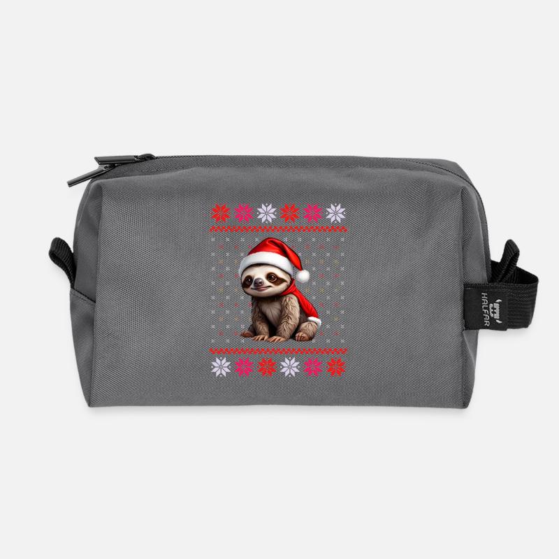 Faultier mit Weihnachtsmütze in Ugly-Muster - Recycelte Kulturtasche - Anthrazit