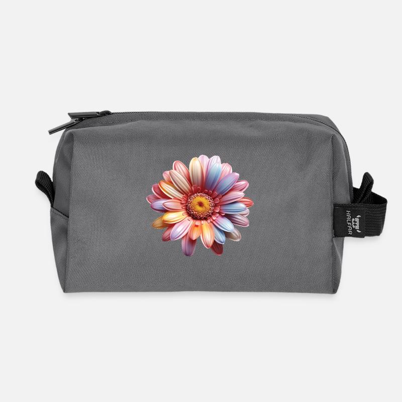 Regenbogen Gänseblümchen – Bunte Flowerpower - Recycelte Kulturtasche - Anthrazit