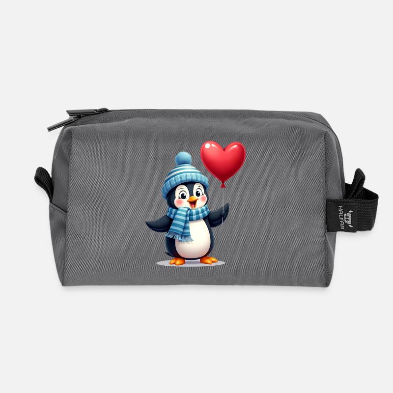 Süßer Pinguin mit Ballon - Recycelte Kulturtasche - Anthrazit