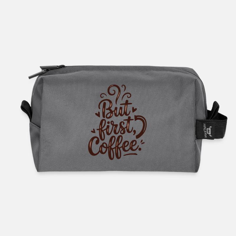 But First Coffee Kaffee Spruch für Morgenmuffel - Recycelte Kulturtasche - Anthrazit