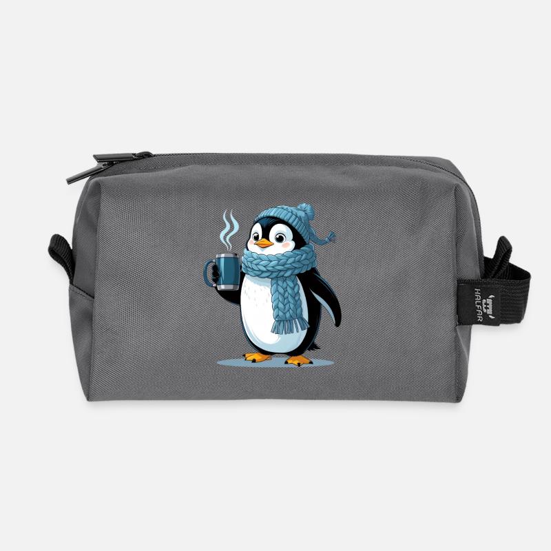 Kuschelpinguin mit blauer Mütze - Recycelte Kulturtasche - Anthrazit