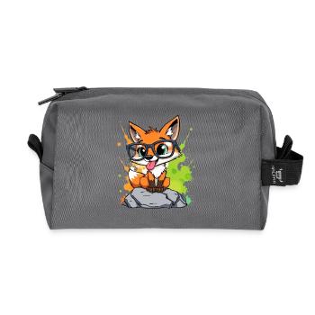 Spectacled fox on stone - Recycled Toiletry Zip Bag - anthracite - Front