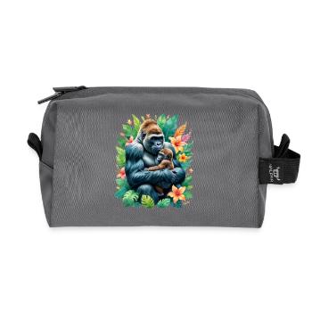 Gorilla Family Love in Tropical Foliage - Recycled Toiletry Zip Bag - anthracite - Front