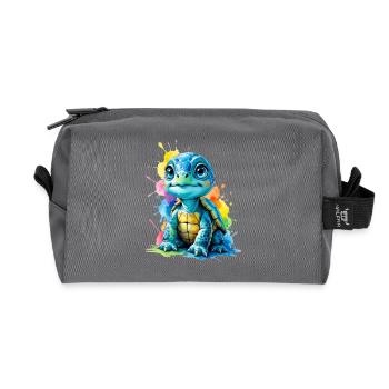 Bunte Schildkröte mit Farbspritzern - Recycelte Kulturtasche - Anthrazit - Vorne