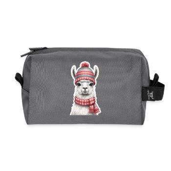 Winterlama mit Strickmütze und Schal - Recycelte Kulturtasche - Anthrazit - Vorne