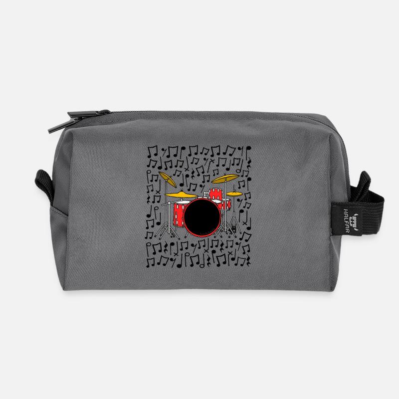 Drum Kit Musical Notes Drummer Music Teacher - Recycled Toiletry Zip Bag - anthracite