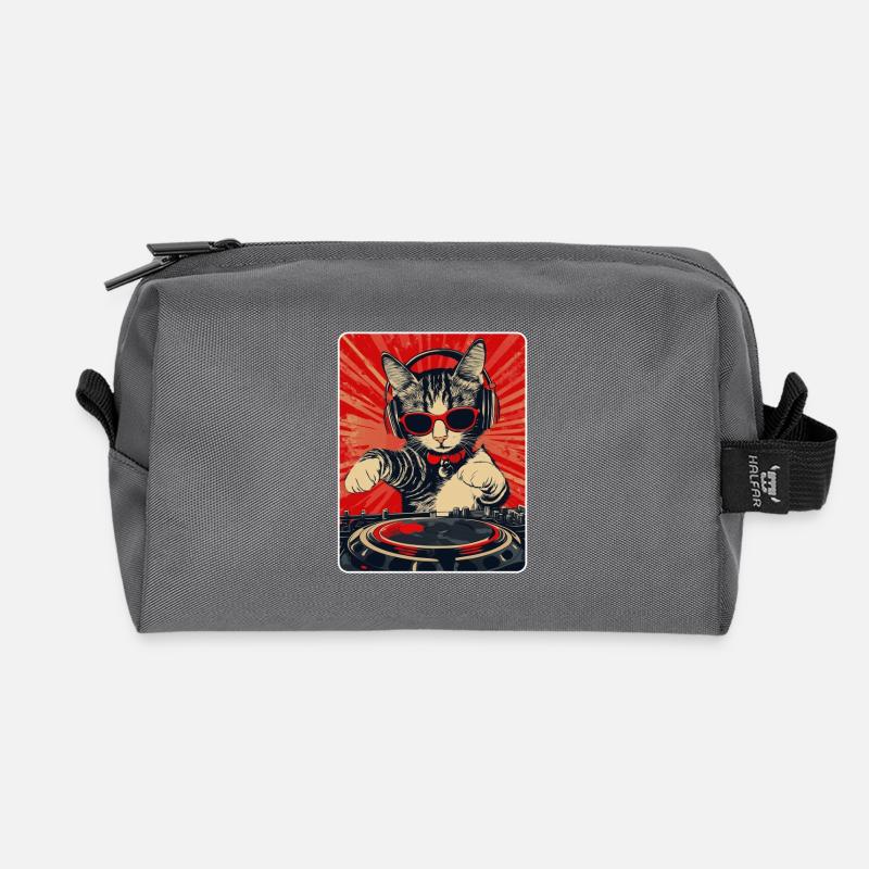 Coole DJ Katze mit Sonnenbrille - Recycelte Kulturtasche - Anthrazit
