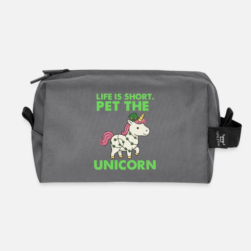 Leben kurz – Einhorn streicheln - Recycelte Kulturtasche - Anthrazit