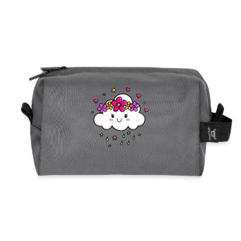 Cloud with flower crown - Recycled Toiletry Zip Bag - anthracite - Front
