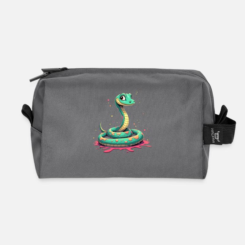 Tealschlange mit Farbspritzern - Recycelte Kulturtasche - Anthrazit