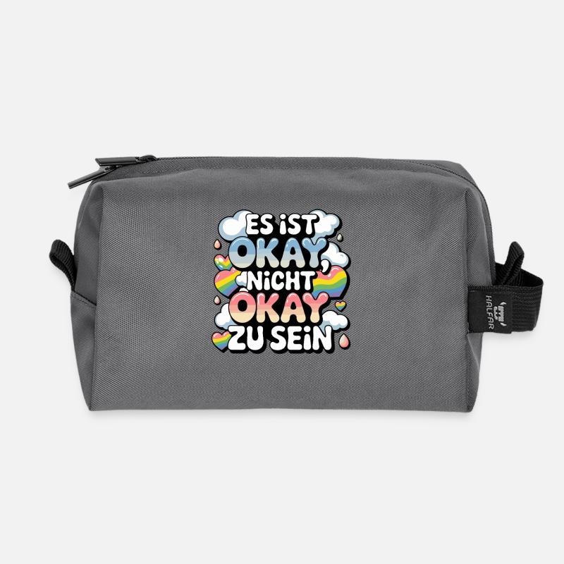It's Okay Not Being Okay Rainbow Pride - Recycled Toiletry Zip Bag - anthracite