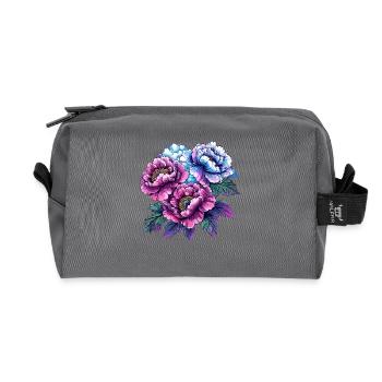 Neon-Pfingstrosen: Blumenstrauß - Recycelte Kulturtasche - Anthrazit - Vorne