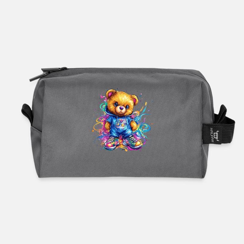 Bunter Teddybär Splash Hoodie - Recycelte Kulturtasche - Anthrazit