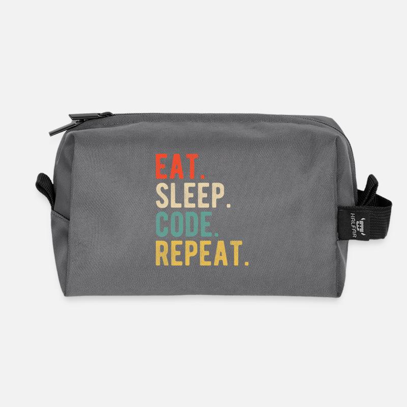 Eat Sleep Code Repeat Programmer Nerd Retro - Trousse de toilette en tissu recyclé - anthracite