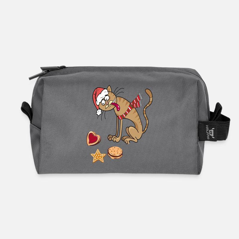 Chat de Noël avec chapeau et écharpe - Trousse de toilette en tissu recyclé - anthracite