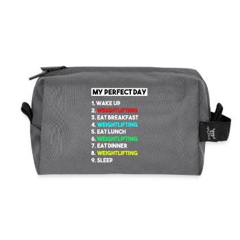 My Perfect Day Weightlifting Funny Gym Workout Gif - Recycled Toiletry Zip Bag - anthracite - Front