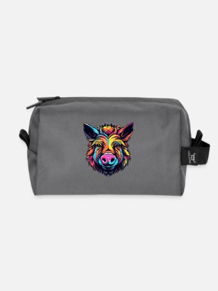 Neonfarbenes Wildschwein - Recycelte Kulturtasche - Anthrazit