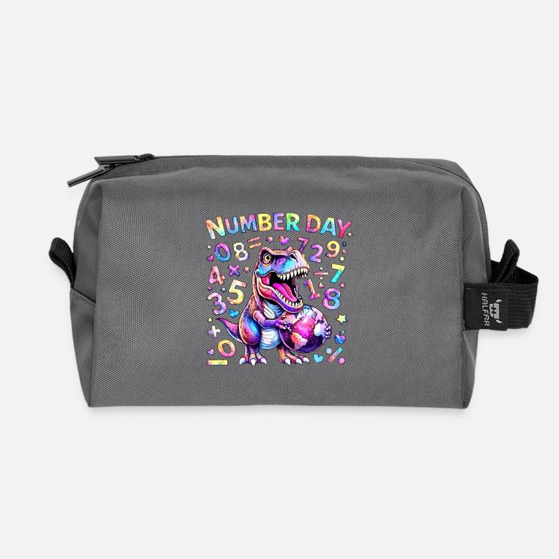 Dino Number Day Rainbow - Recycled Toiletry Zip Bag - anthracite