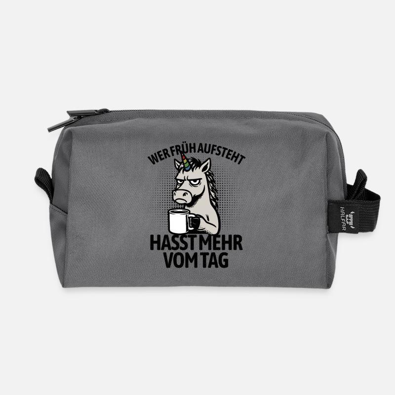 Einhorn - Wer früh aufsteht hasst mehr vom Tag - Recycelte Kulturtasche - Anthrazit