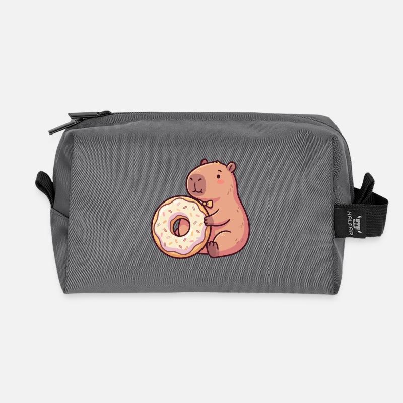 Capybara mit Donut süßes elegantes Tiermotiv - Recycelte Kulturtasche - Anthrazit