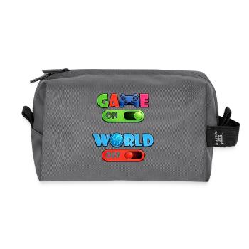 Game On – World Off | Conception du joueur avec manette - Trousse de toilette en tissu recyclé - anthracite - Devant