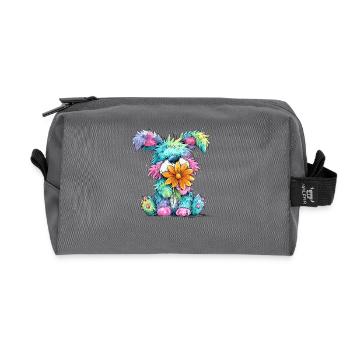 Colorful puppy with flower - Recycled Toiletry Zip Bag - anthracite - Front