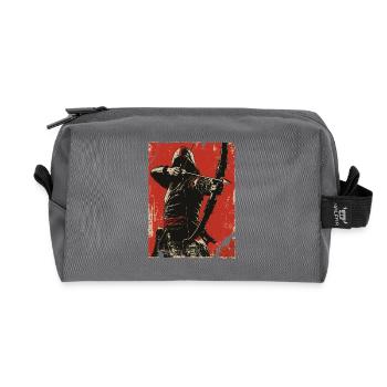 Hooded archer on red background - Recycled Toiletry Zip Bag - anthracite - Front