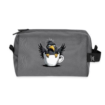 Matin, grognon, café, pas de désir, corbeau, mauvaise humeur, mauvaise humeur - Trousse de toilette en tissu recyclé - anthracite - Devant