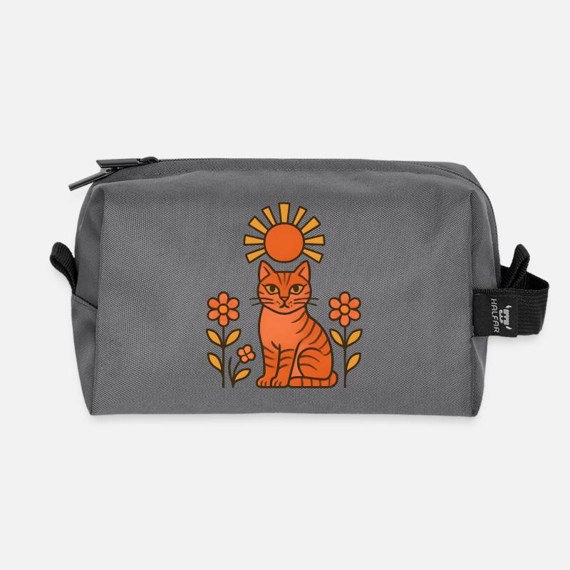 Sun cat in the orange forest - Recycled Toiletry Zip Bag - anthracite