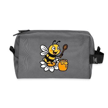 Bee Makes Honey on a Flower - Recycled Toiletry Zip Bag - anthracite - Front
