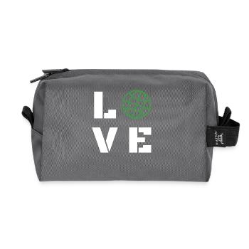 Love Globe Minimalist Typography Graphic - Recycelte Kulturtasche - Anthrazit - Vorne