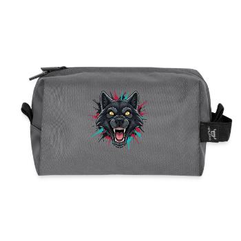 Neon-Wolfkopf Farbspritzer - Recycelte Kulturtasche - Anthrazit - Vorne