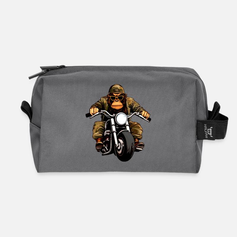 Motorcycle Monkeys - Recycled Toiletry Zip Bag - anthracite