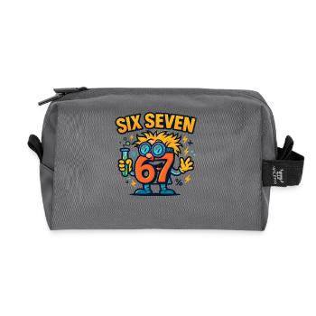Six Seven 67 Idée de cadeau pour nerds sur l’humour scientifique - Trousse de toilette en tissu recyclé - anthracite - Devant