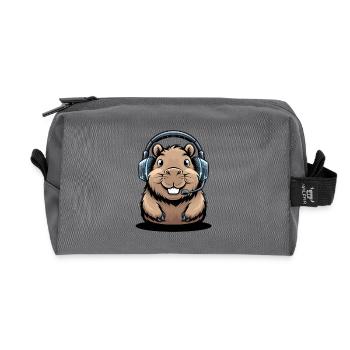 Capybara Gamer With Headset Cute Capybara Gaming - Recycled Toiletry Zip Bag - anthracite - Front