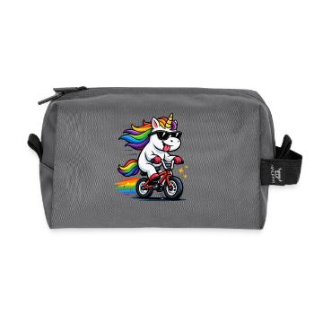 Licorne cool sur vélo – Arc-en-ciel drôle - Trousse de toilette en tissu recyclé - anthracite - Devant