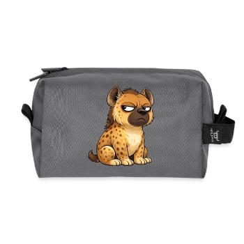 Cute skeptical hyena cartoon funny whimsical - Recycled Toiletry Zip Bag - anthracite - Front