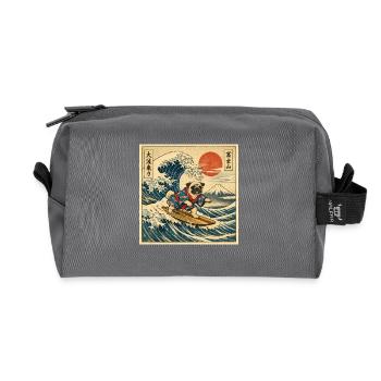 Japanese Kanagawa Wave Funny Surf Pug Dog - Recycled Toiletry Zip Bag - anthracite - Front