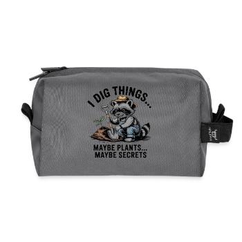 Raccoon Gardener Digging for Plants - Recycled Toiletry Zip Bag - anthracite - Front