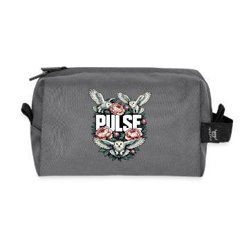 PULSE Eulen und Pfingstrosen Natur Motiv - Recycelte Kulturtasche - Anthrazit - Vorne
