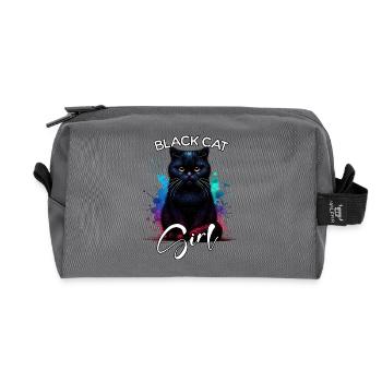 Grumpy Black Cat Girl Black Cat - Recycled Toiletry Zip Bag - anthracite - Front