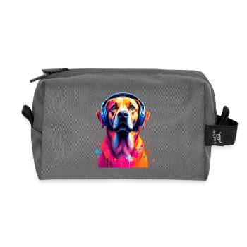 Labbi Labrador mit Kopfhörer - Recycelte Kulturtasche - Anthrazit - Vorne