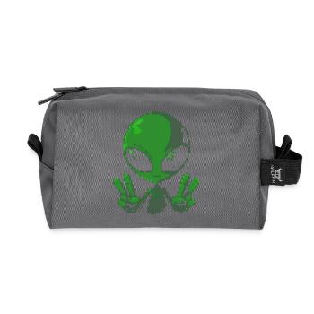 Pixel Green Alien Peace Sign - Recycled Toiletry Zip Bag - anthracite - Front