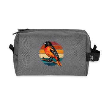Rotkehlchen im Retro Regenbogen Oriole  - Recycelte Kulturtasche - Anthrazit - Vorne