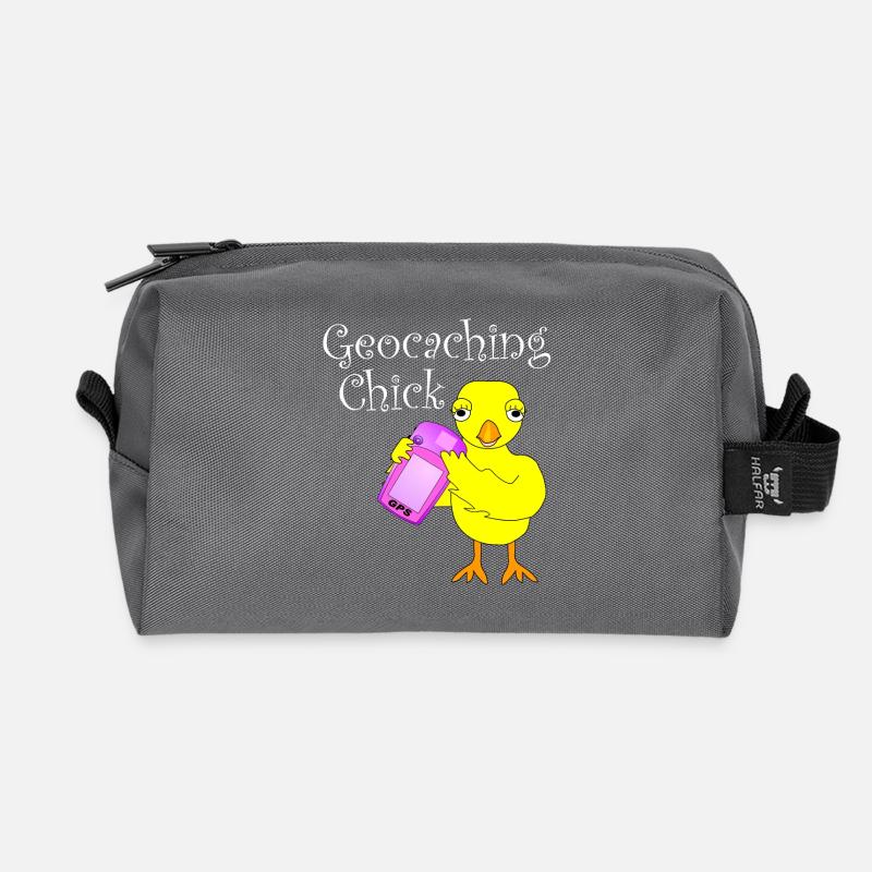 Geocaching Chick White Text - Recycled Toiletry Zip Bag - anthracite