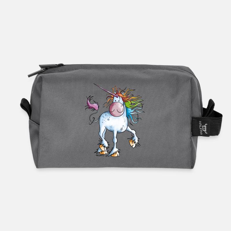 Regenbogen Einhorn - Recycelte Kulturtasche - Anthrazit